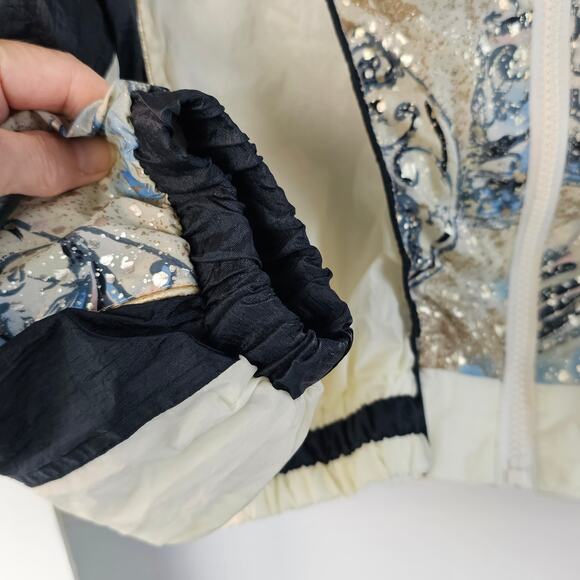 Vintage 80s East West Windbreaker cream silver blue women's Large - Picture 11 of 13